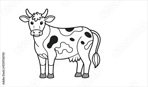 Cute cartoon cow black and white illustration