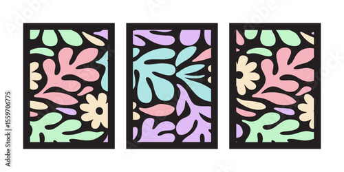 Colorful Botanical Cutout Panels Abstract Pastel Floral Art