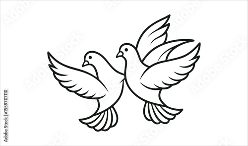 Two doves flying together line art illustration