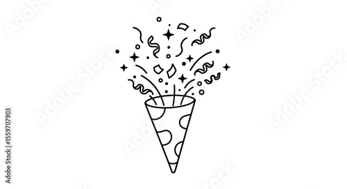 Festive celebration vector illustration with confetti poppers in line art style for party designs