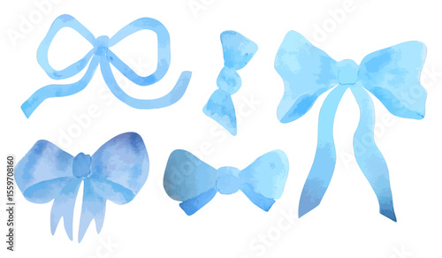Elegant watercolor set of blue bows