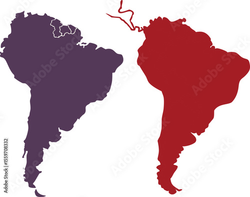 Two South America Continent Maps in Different Colors on White Background