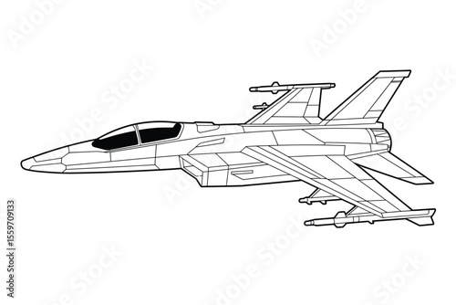 Line Art Illustration of a Fighter Jet with Missiles