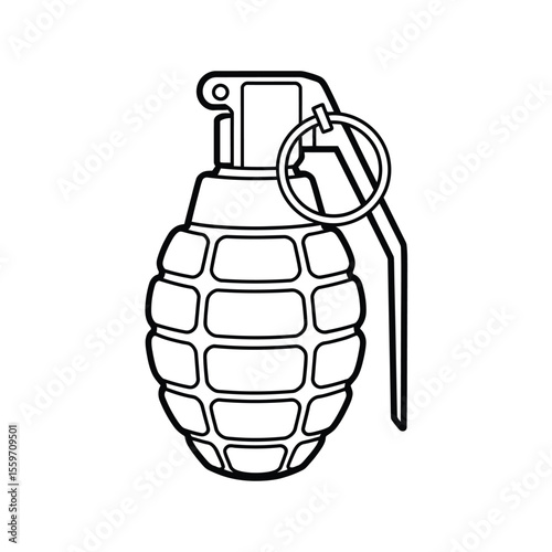 Black and White Outline Illustration of a Hand Grenade