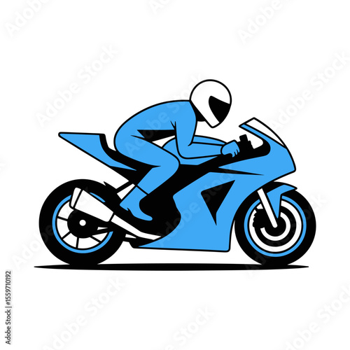 Sport Bike Rider Vector Illustration – Racing Motorcycle in Motion on White Background

