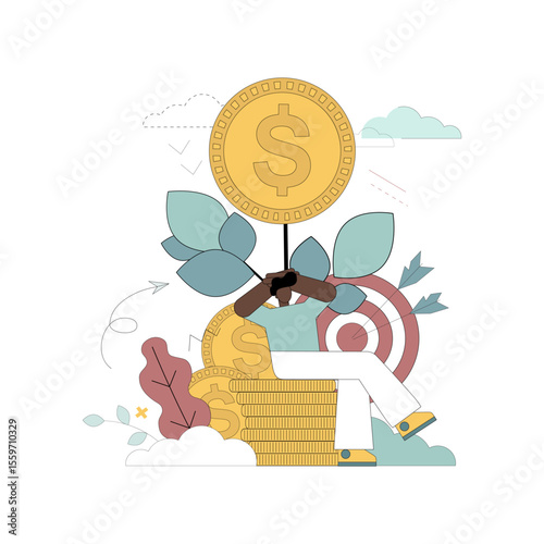 Profit concept. Income from investments. Achieving financial success. Financial cushion.eps
