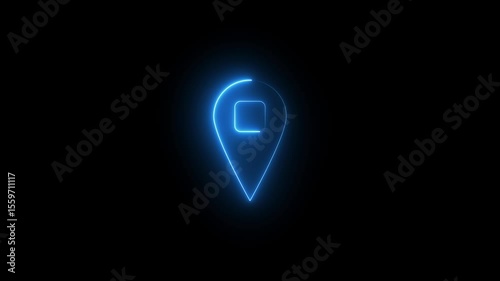 Neon location icon animation on black background, GPS, navigation apps, travel, or digital maps and tech interfaces