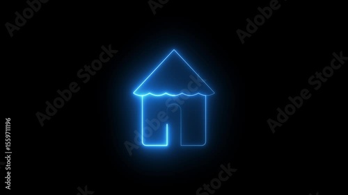 Neon home icon animation on a black background. Smart home apps, real estate, technology interfaces, or digital HUD design elements