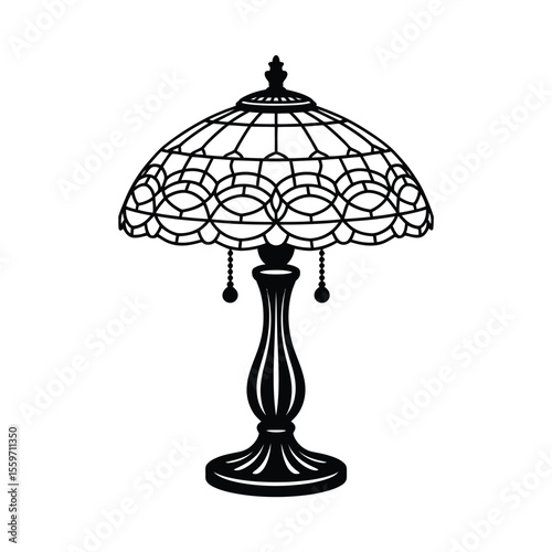 Elegant Stained Glass Table Lamp Silhouette with Ornate Base