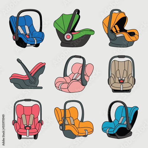 Colorful Baby Car Seat Illustrations