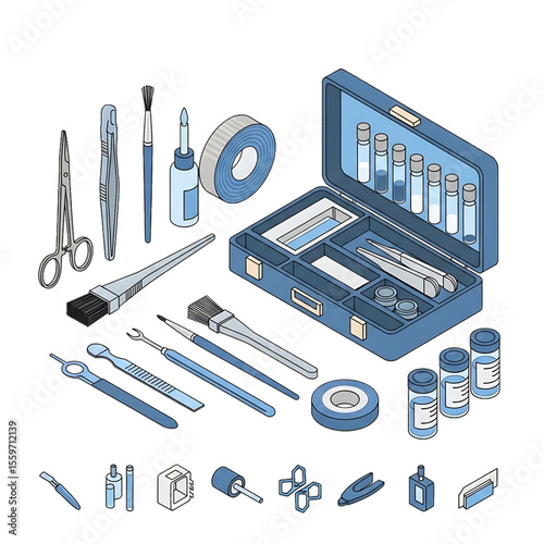 Complete medical surgery kit with various tools and accessories.