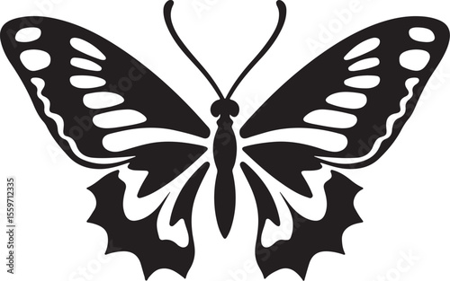 Detailed Black Butterfly Silhouette - Nature Insect Vector