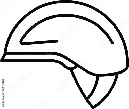Outline of a modern cycling helmet with chin strap isolated on white background