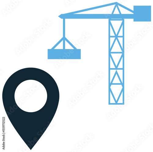 Construction location icon vector, representing a general construction site pinpoint. Ideal for project mapping, site logistics, area identification, and development tracking.