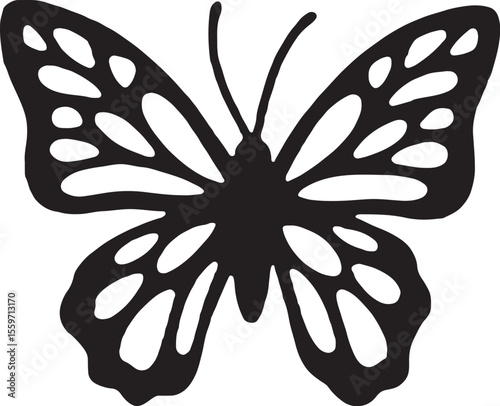 Detailed Black Butterfly Silhouette - Nature Insect Vector