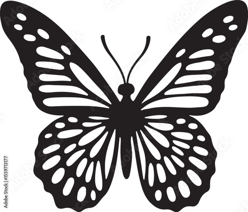 Detailed Black Butterfly Silhouette - Nature Insect Vector
