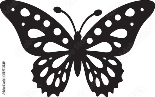 Detailed Black Butterfly Silhouette - Nature Insect Vector