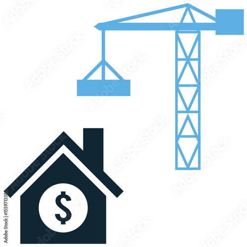House construction cost icon vector, representing expenditure and budgeting for residential builds. Perfect for homebuyers, renovation planning, and personal finance related to property.