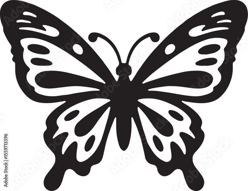Detailed Black Butterfly Silhouette - Nature Insect Vector