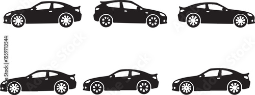 Set of Modern Sedan Car Silhouettes - Automotive Vector Collection