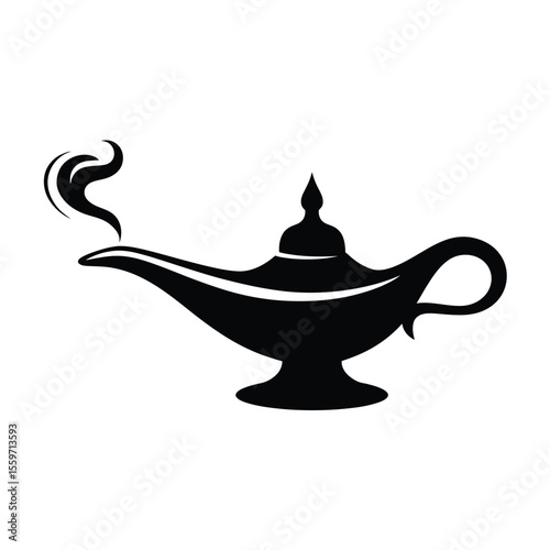 Black Silhouette of a Magic Lamp with Smoke Emanating from Spout