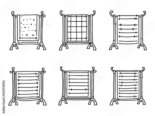 minimalist quilt rack outline drawing for cozy living space