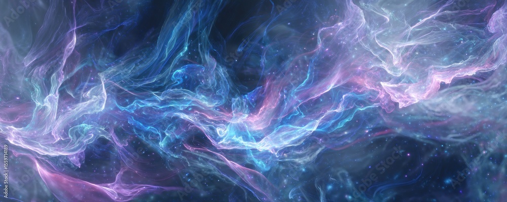 Obraz premium An ethereal nebula with swirling clouds of blue, purple, and white cosmic dust and distant stars