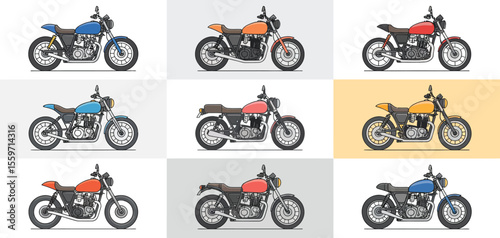 Collection of Colorful Vintage Motorcycle Designs