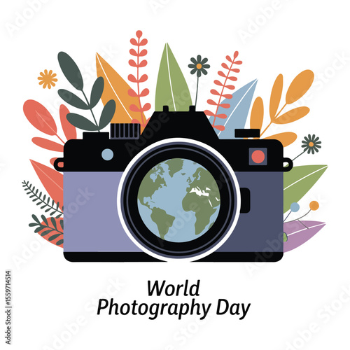 World Photography Day Celebration Global Camera Art with Nature Elements
