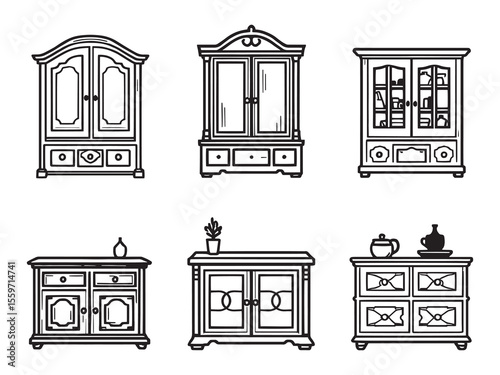 Minimalist sideboard furniture outline vector illustration design