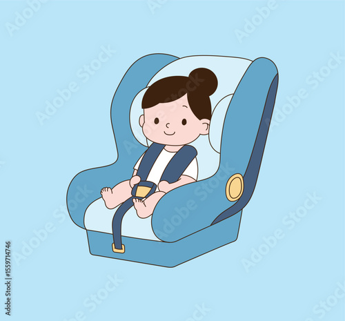 The baby is sitting in a child-only car seat. minimal line illustration.