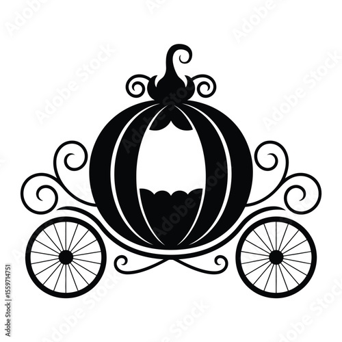 Elegant Black Silhouette of a Pumpkin Carriage on a White Background