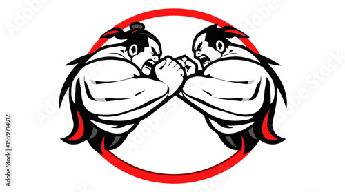 Cartoon Sumo Wrestlers Fighting – Traditional Japanese Wrestling Characters in Action Poses