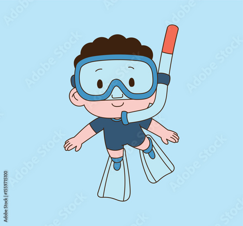 a snorkeler in a wetsuit. minimal line illustration.