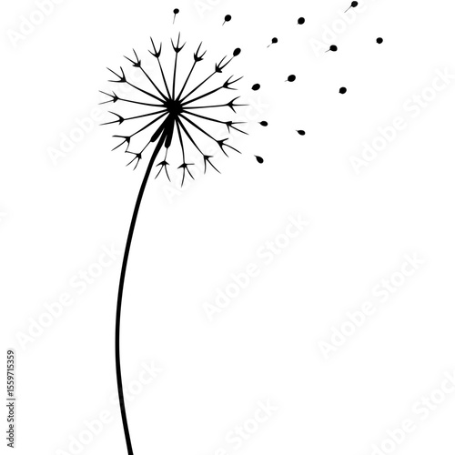 A single dandelion with seeds flying off in the breeze, soft golden hour light, dreamy background
