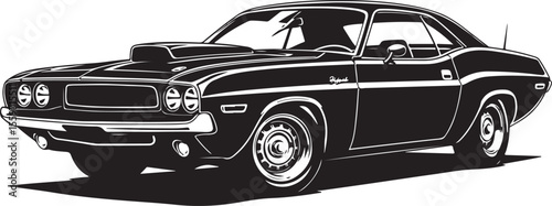 Vintage American Muscle Car Vector Illustration - Classic Challenger