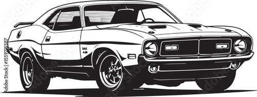 Vintage American Muscle Car Vector Illustration - Classic Challenger