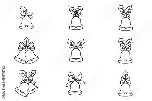 Christmas bell outline vector illustration isolated on white background