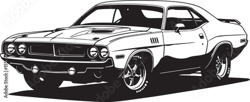 Vintage American Muscle Car Vector Illustration - Classic Challenger