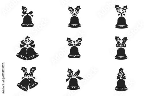 Christmas bells silhouette vector isolated on white background