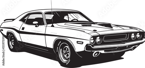 Vintage American Muscle Car Vector Illustration - Classic Challenger