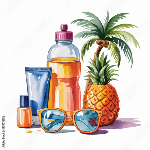 Summer Vacation Essentials Watercolor Illustration