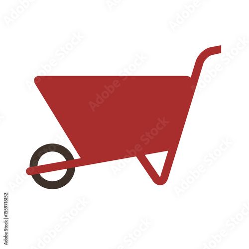 Flat Wheelbarrow Icon, Construction or Gardening Equipment Illustration