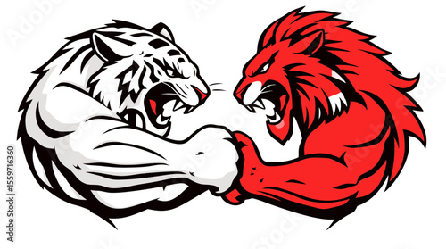 Lion vs Tiger Fight – Fierce Animal Battle in Vector Style