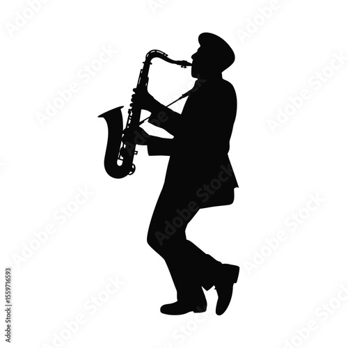 Silhouette of a Man Playing the Saxophone in a Suit