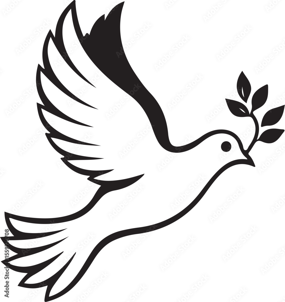 Fototapeta premium Simple Peace Dove with Olive Branch Vector Icon