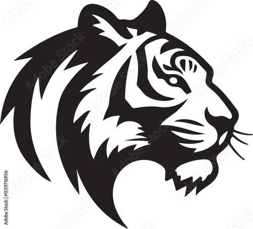 Powerful Tiger Head Side View - Wild Feline Vector Graphic