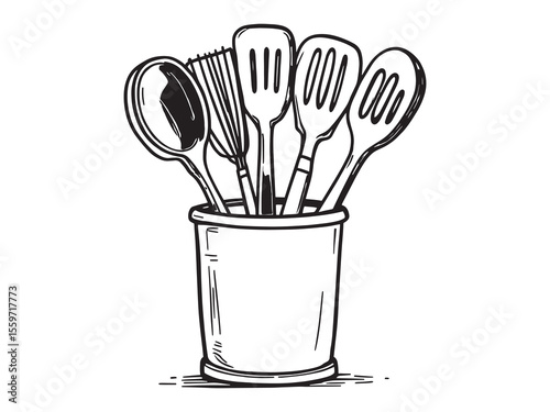 Minimalist utensil holder illustration kitchen tool vector art