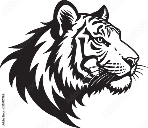 Powerful Tiger Head Side View - Wild Feline Vector Graphic