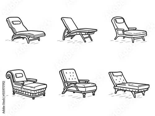 Minimalist vector drawing of classic chaise lounge seat